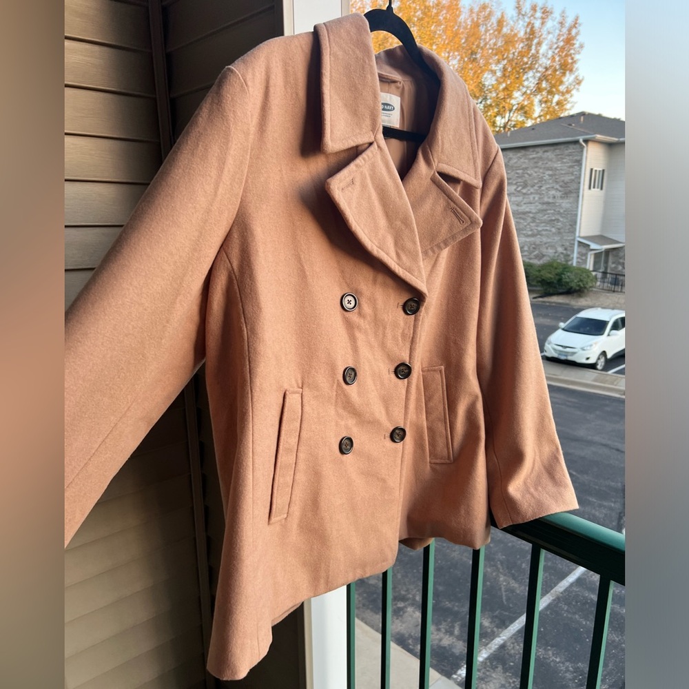 π Old Navy Camel Double-Breasted Peacoat Jacket XXL Classic Warm Wool Blend Coat - Picture 4 of 15